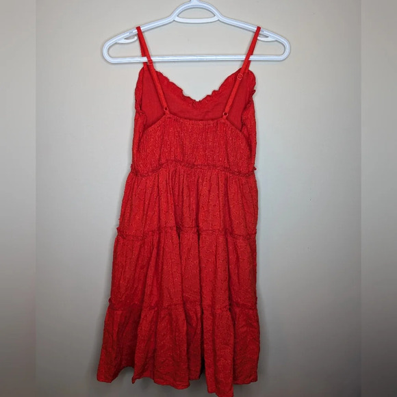 Sim & Sam Red Skinny Strap V Neck Eyelet Tiered Dress  Woman Medium - Picture 3 of 9